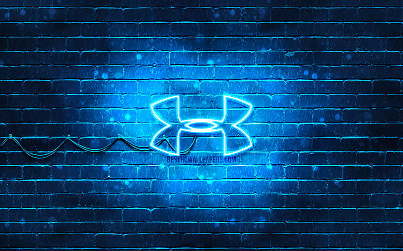 Under Armour blue logo blue brickwall, Under Armour logo, sports brands, Under Armour neon logo, Under Armour, HD wallpaper