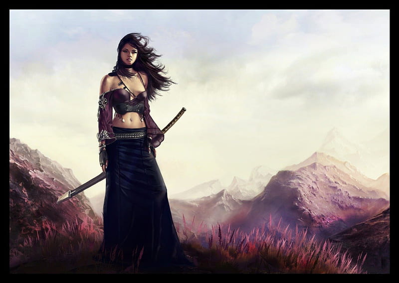 Lady Samurai, dark hair, bonito, woman, fantasy, samurai, warrior girl,  weapon, HD wallpaper | Peakpx