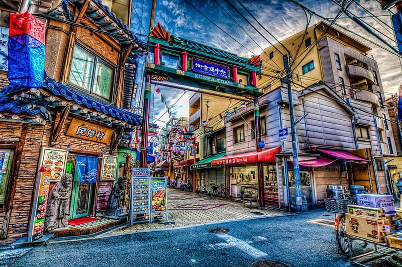 Korea Town, Los Angeles, house, city, r, clouds, street, HD wallpaper