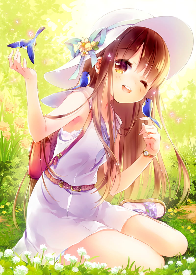 anime girl in dress with sunflowers and birds, anime girl with beautiful  sunflowers, , pixiv digital art, anime illustration - SeaArt AI