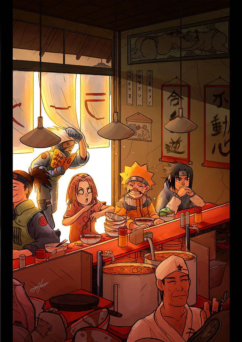 Team 7 at Ramen Ichiraku by paigeillustration. Naruto , Anime naruto, Naruto shippudden, HD phone wallpaper