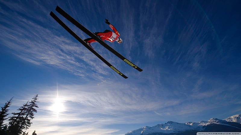 ski jumping, mountain, ski, sky, jumping, HD wallpaper