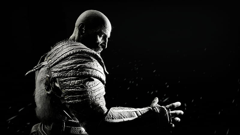 Kratos In God Of War , kratos, god-of-war-4, god-of-war, games, ps-games, 2018-games, monochrome, black-and-white, HD wallpaper