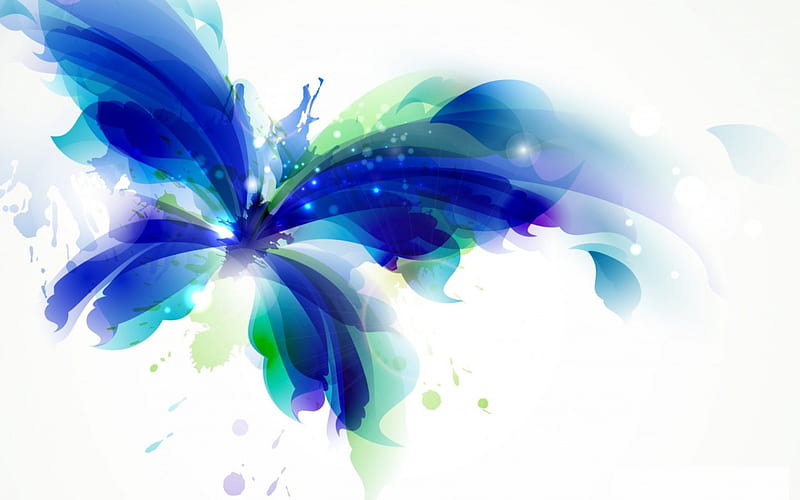 Butterfly, art, wings, white, blue, HD wallpaper