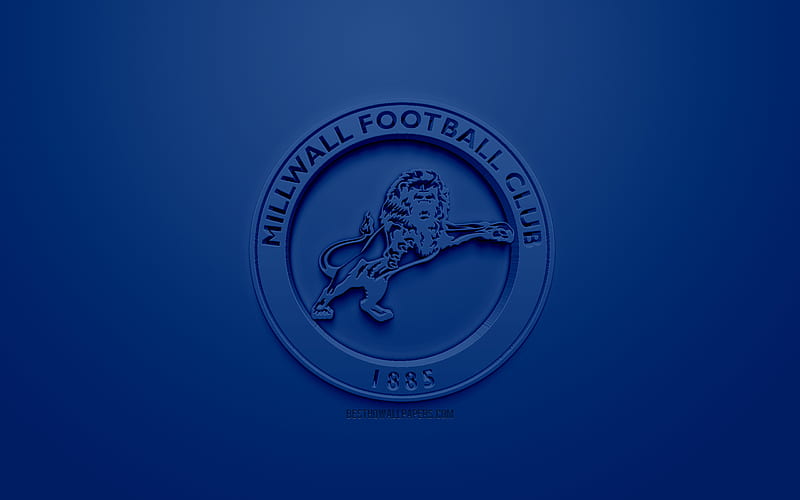 Millwall FC, creative 3D logo, blue background, 3d emblem, English football club, EFL Championship, South Bermondsey, Southwark, England, United Kingdom, English Football League Championship, 3d art, football, 3d logo, HD wallpaper