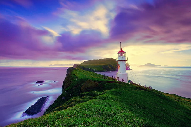 Faroe Island Lighthouse, Faroe, island, lighthouse, ocean, HD wallpaper