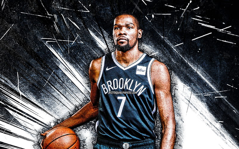 Kevin Durant, grunge art, Brooklyn Nets, NBA, basketball, Kevin Wayne Durant, USA, Kevin Durant Brooklyn Nets, white abstract rays, Kevin Durant, HD wallpaper