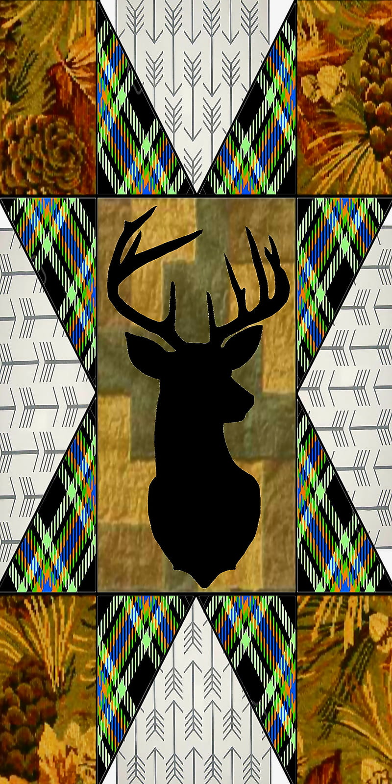 Deer head quilt, art, cabin, country, hunting, outdoors, rustic, sportsman, wildlife, HD phone wallpaper
