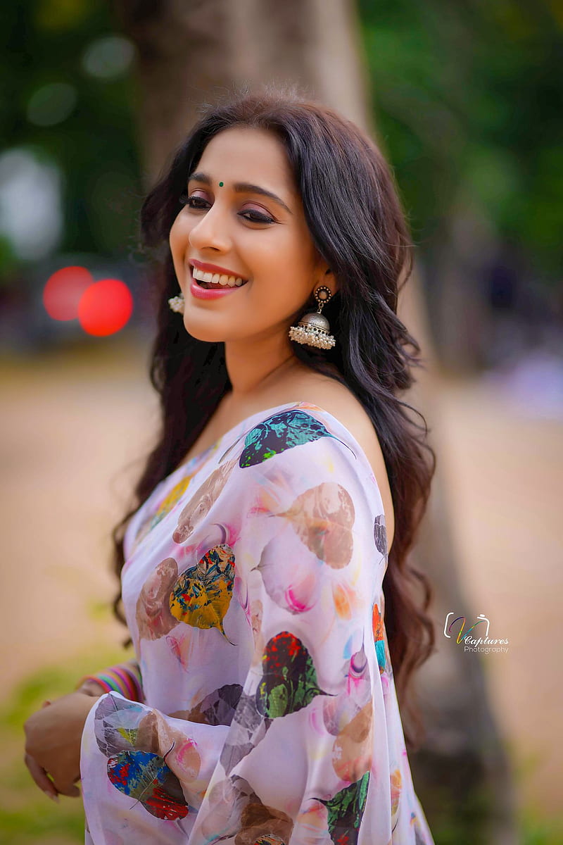 Rashmi, beautiful, smiling, sarre, HD phone wallpaper