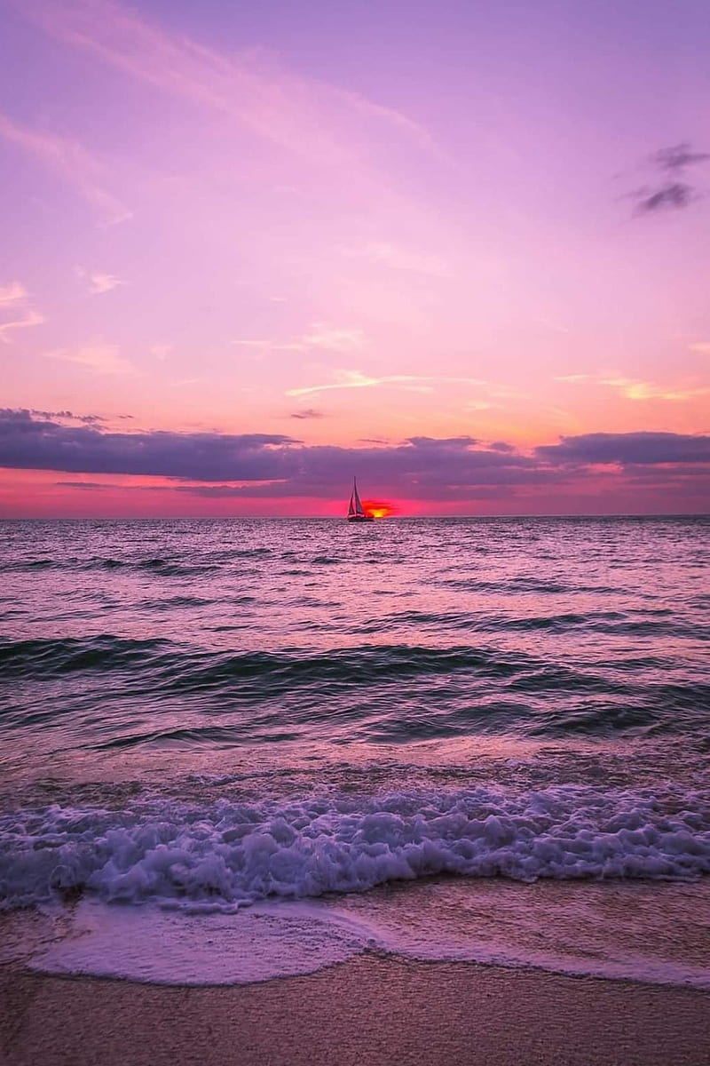 Venice FL Sunset, beach, florida, gulf, ocean, purple, sailboat, sailing, sky, HD phone wallpaper