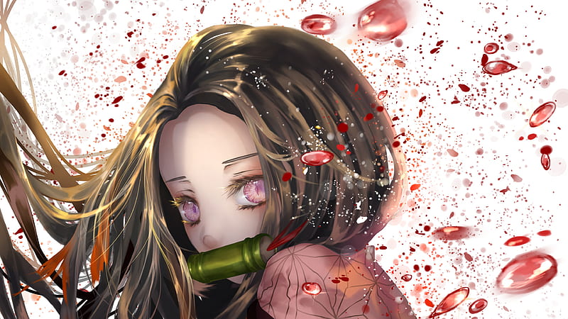 Demon Slayer Nezuko Kamado With Background Of White And Red Dots Anime, HD wallpaper