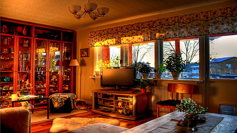 Dreams Of Living Hall, furniture, flowers, beauty, display, light, HD wallpaper