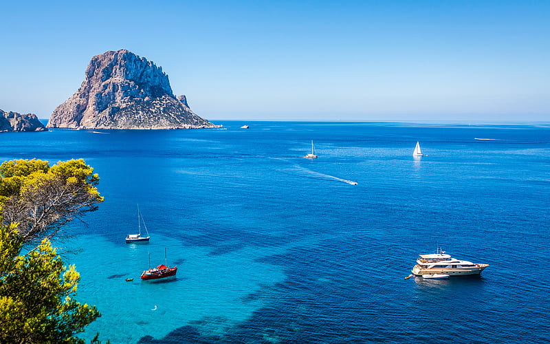 Ibiza sea, summer, coast, Spain, Europe, HD wallpaper
