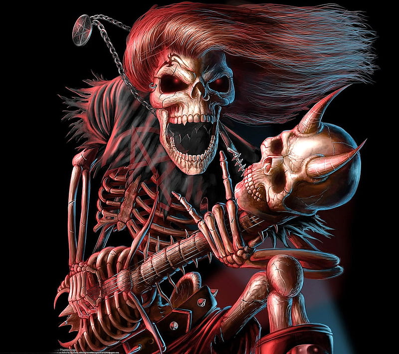 Deadly Skull, rock, sultan, roll, skeletons, metal, skulls, symbols, scary, skeleton, HD wallpaper