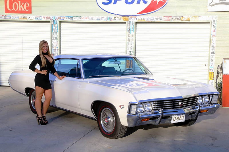 1967 Chevy Imapala SS 427 and Girl, Old-Timer, Car, Muscle, Chevy, Girl, SS, 427, Impala, HD wallpaper