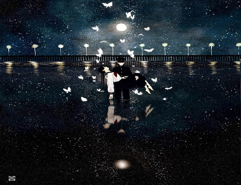 Under the Moon, pretty, bonito, sweet, moon, anime, love, beauty, couple,  light, HD wallpaper | Peakpx