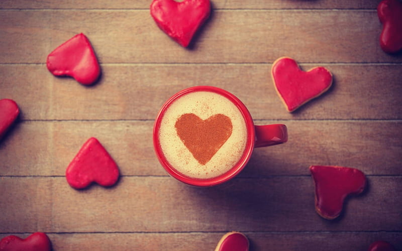 Cappuccino, coffee, drinks, love, heart, cup, drink, mug, HD wallpaper