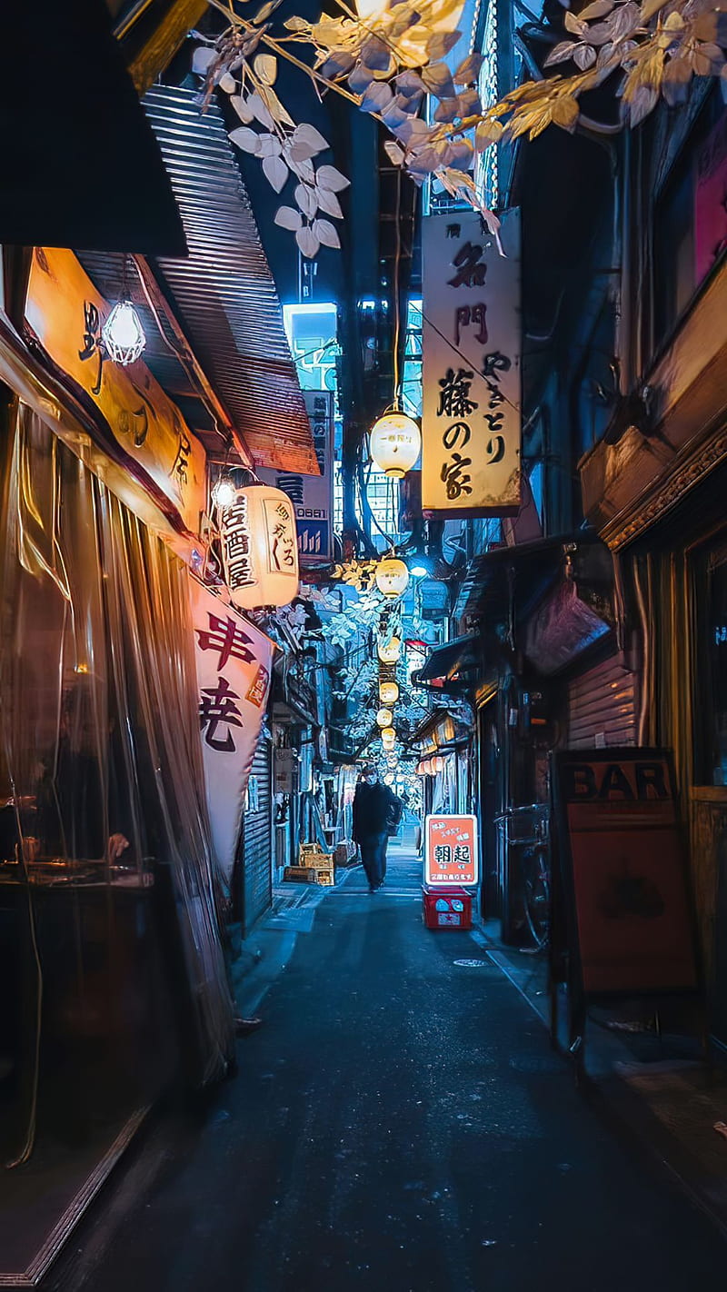 Chinese Neighborhood During A Dark Night 4K Phone Wallpaper