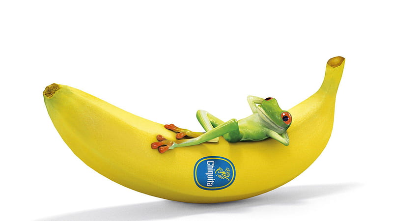 Frog Is Lying On Banana Cartoon, HD wallpaper