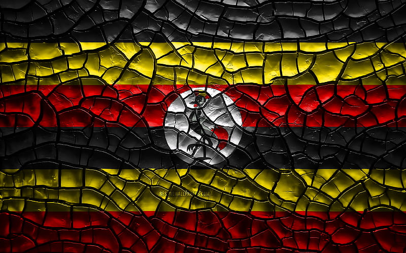 Flag of Uganda cracked soil, Africa, Ugandan flag, 3D art, Uganda, African countries, national symbols, Uganda 3D flag, HD wallpaper