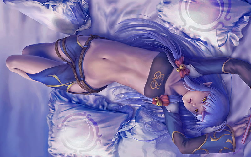 Anime Girl With Blue Hair and Gold Eyes, anime-girl, anime, HD wallpaper