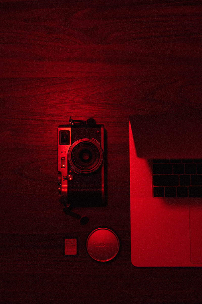 camera, laptop, red, dark, HD phone wallpaper