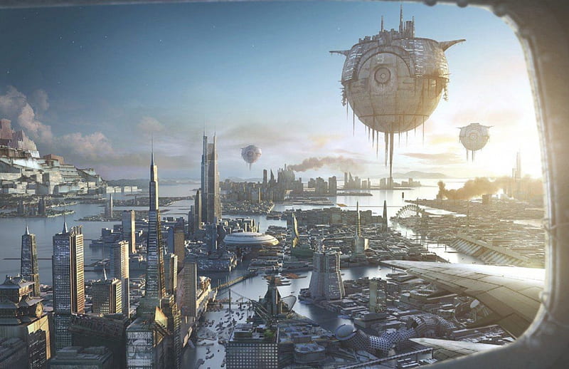 Distant Future, city, fruteristic, future, science, city scape, science fiction, HD wallpaper