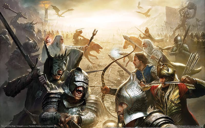Battle, Aragon, Video Game, The Lord Of The Rings, Gandalf, Orc, Saruman, The Lord Of The Rings: Conquest, HD wallpaper