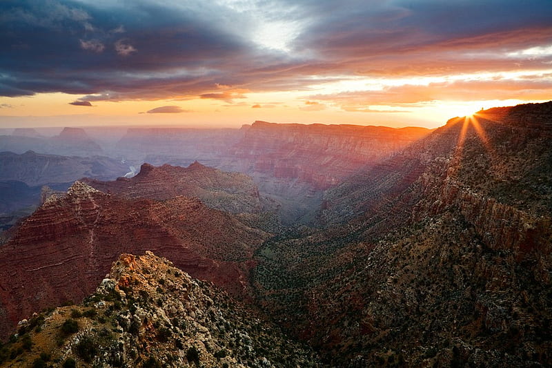 Grand Canyon Sunrise, Mountain, Sunrise, Rock, Canyon, Hd Wallpaper