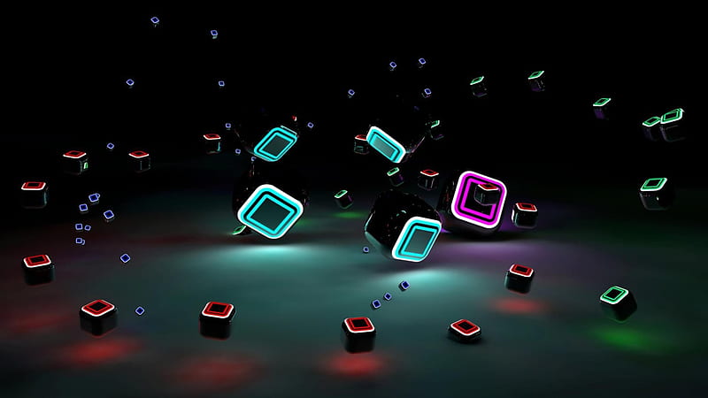 Neon Cubes, neon, black, abstract, pink, HD wallpaper