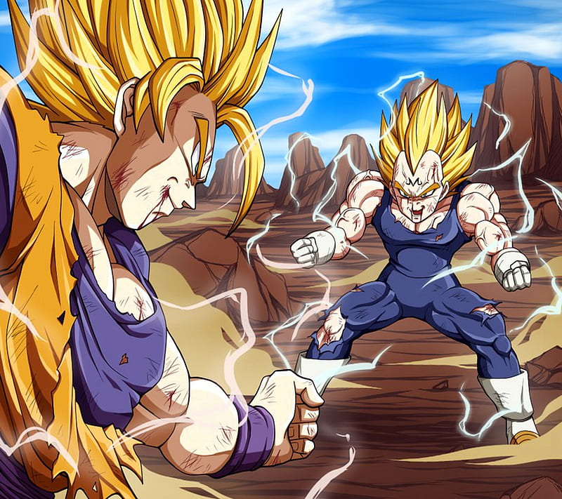 Goku vs Majin Vegeta, dbz, dragon ball z, ssj2, super saiyajin 2, HD  wallpaper