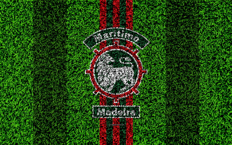 Marítimo FC logo, football lawn, Portuguese football club, red green lines, Primeira Liga, Funchal, Portugal, football, Club Sport Marítimo, HD wallpaper