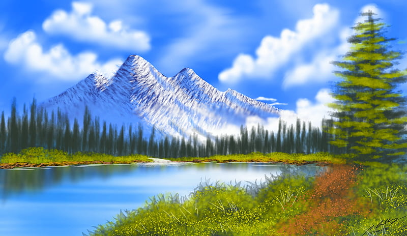 Mountain Waterfall, art, mountain, snow, peaceful, painting, waterfall,  digital, HD wallpaper | Peakpx