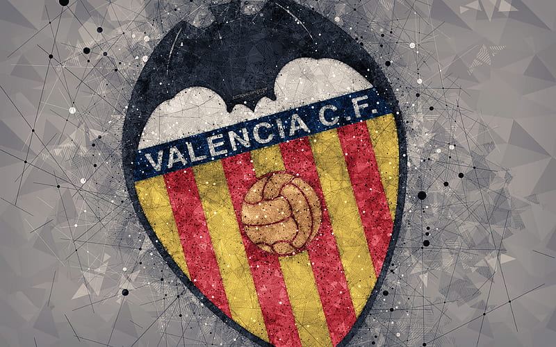 Valencia CF art, creative logo, Spanish football club, Valencia, Spain, geometric art, gray abstract background, LaLiga, football, emblem, HD wallpaper