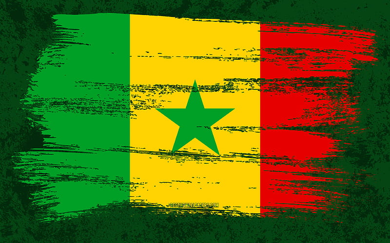 Flag of Senegal, grunge flags, African countries, national symbols, brush stroke, Senegalese flag, grunge art, Senegal flag, Africa, Senegal, HD wallpaper