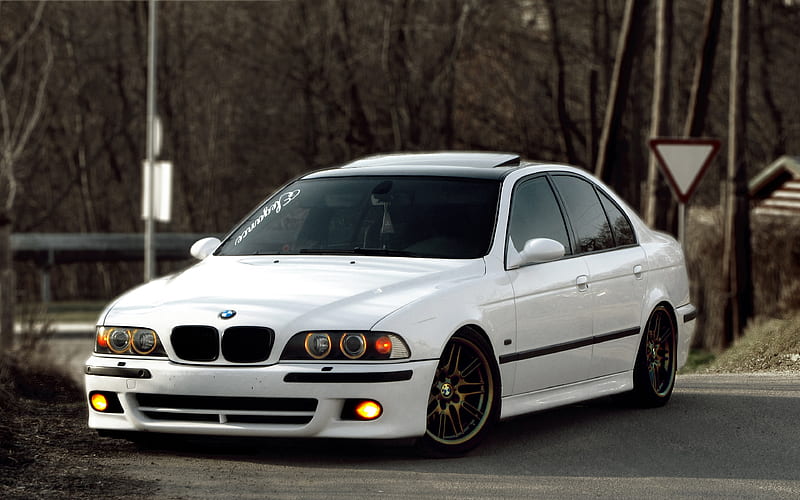 BMW M5 E39, tuning, stance, white M5, german cars, BMW, HD wallpaper