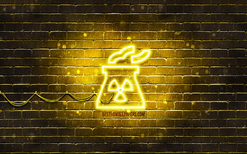 Nuclear Power Plant neon icon yellow background, neon symbols, Nuclear Power Plant, neon icons, Nuclear Power Plant sign, buildings signs, Nuclear Power Plant icon, buildings icons, HD wallpaper