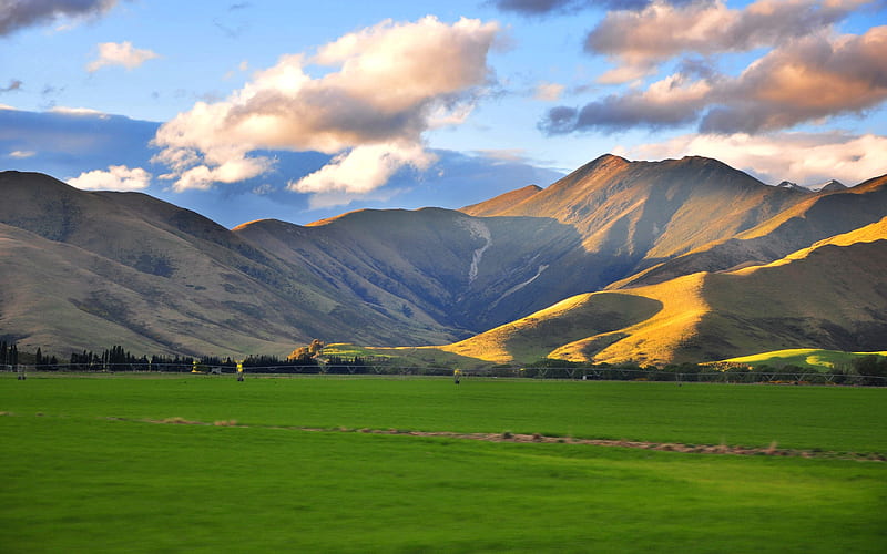 New Zealand Landscape, grass, mountains, New Zealand, nature, landscape, HD wallpaper