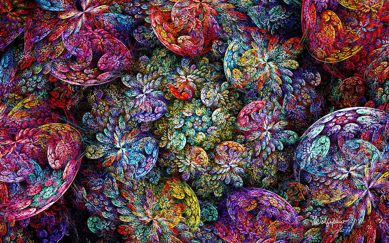 floral fractals, artwork, 3d art, floral pattern, fractals, creative, fractal art, HD wallpaper
