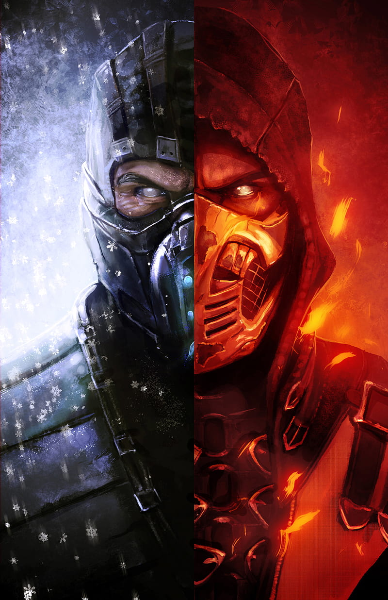 Scorpion Mortal Kombat Ice and Fire Art, HD phone wallpaper