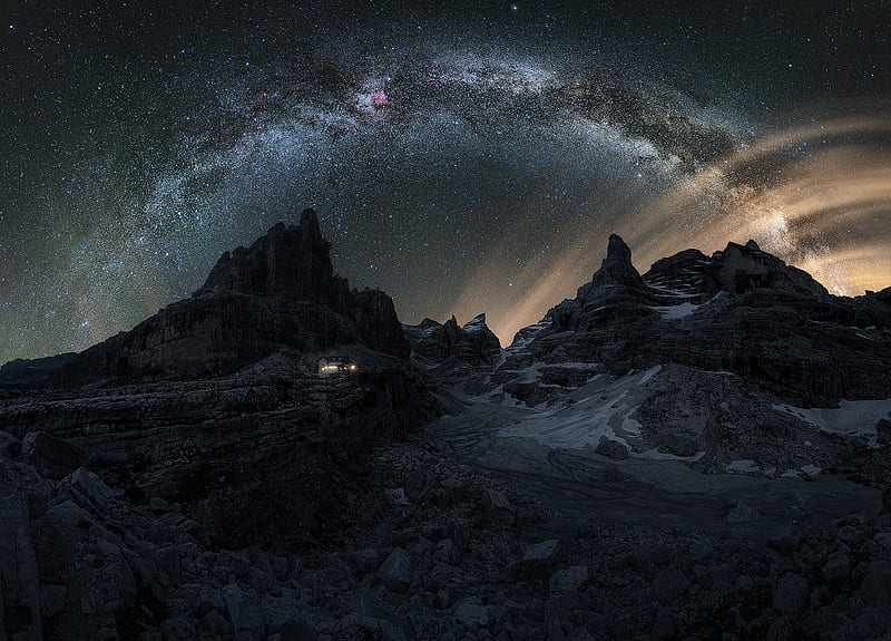 Dolomites Mountains Milky Way, HD wallpaper