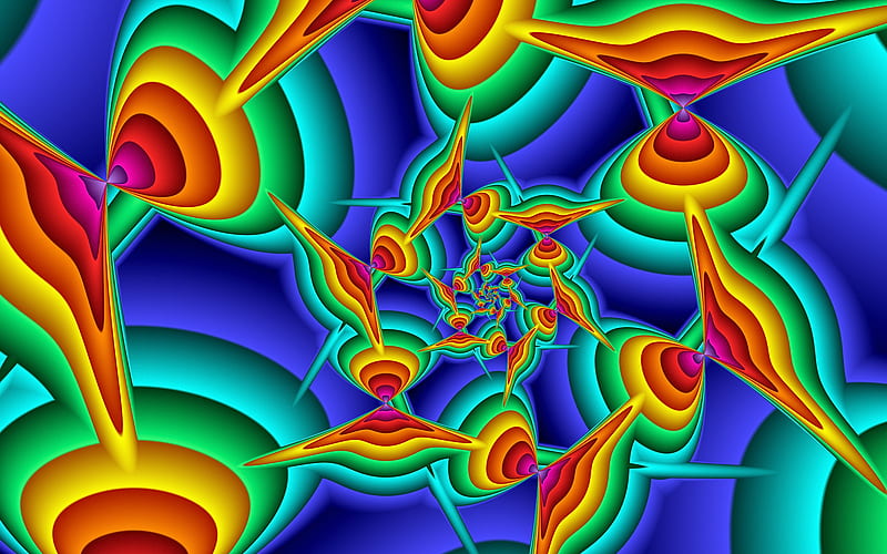 Rainbow Fractal, 3d, spiral, multicolored, fractals, rainbow, kids, HD wallpaper