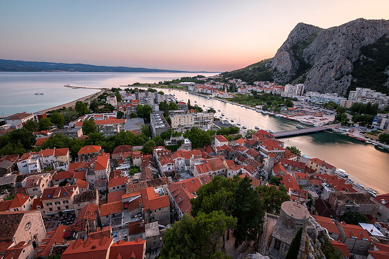 Towns, Town, Adriatic Sea, Building, Croatia, Mountain, Omiš, Panorama, River, HD wallpaper