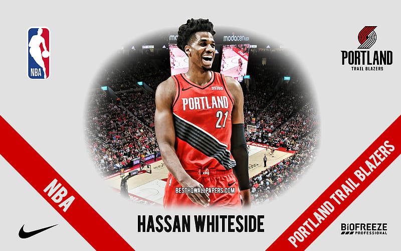 Hassan Whiteside, Portland Trail Blazers, American Basketball Player, NBA, portrait, USA, basketball, Moda Center, Portland Trail Blazers logo, HD wallpaper