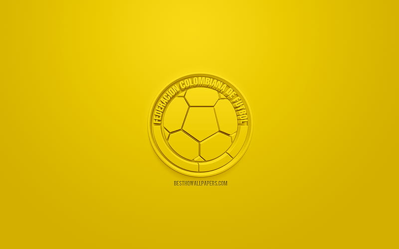 Colombia national football team, creative 3D logo, yellow background, 3d emblem, Colombia, CONMEBOL, 3d art, football, stylish 3d logo, HD wallpaper