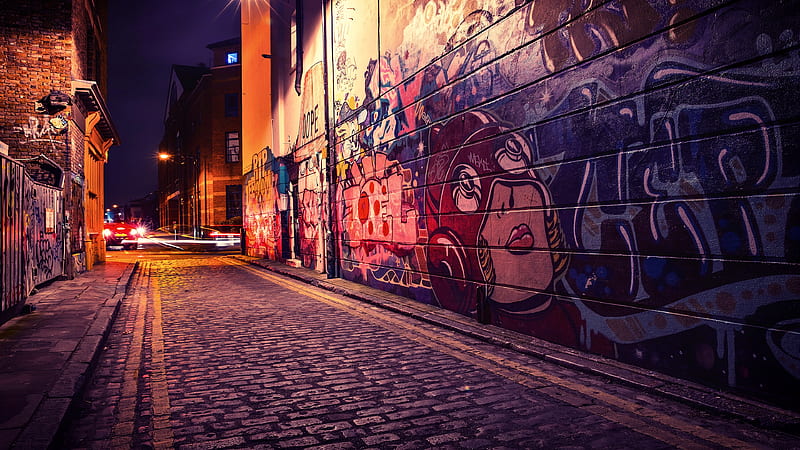 street, graffiti, night, time-lapse, City, HD wallpaper