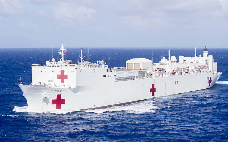 USNS Mercy, T-AH-19, hospital ship, United States Navy, white ship, US Navy, USA, HD wallpaper