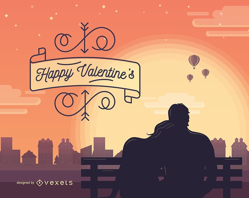 :), orange, silhouette, valentine, black, love, couple, vexels, HD wallpaper