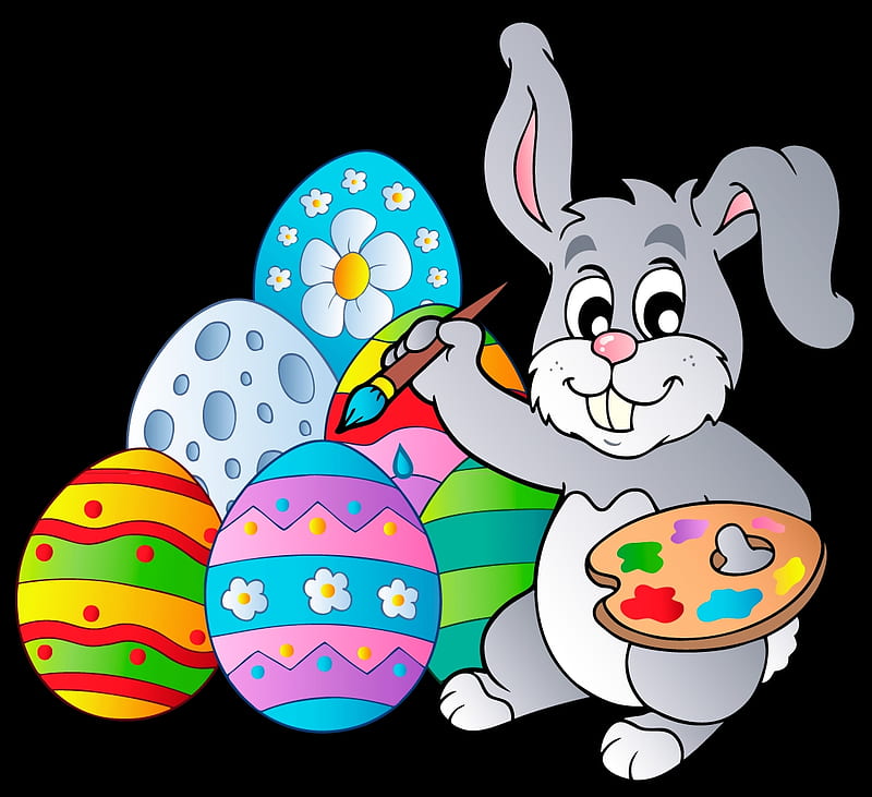 Bunny coloring eggs, coloring, easter, rabitt, gray, eggs, HD wallpaper ...