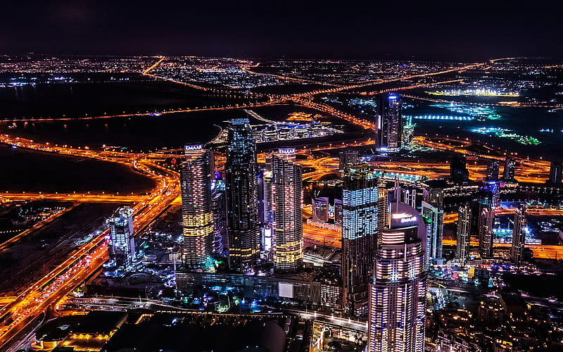 Dubai cityscapes, nightscapes, skyscrapers, United Arab Emirates, UAE, HD wallpaper